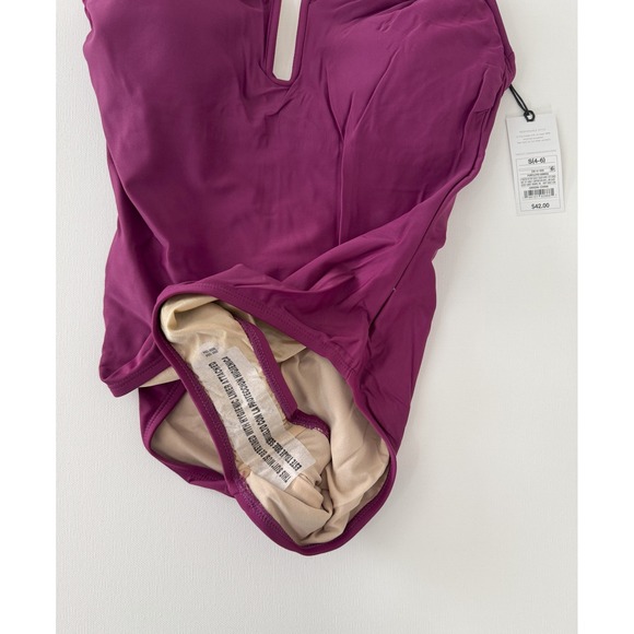 Shade‎ & Shore One Piece Swimsuit Square Neck Cap Sleeve Plum Purple S - Picture 8 of 10